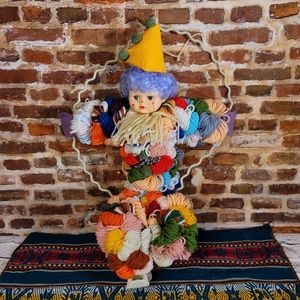 VINTAGE 60s 70s Large Hand Made Crochet Yarn Hanging Trapeze Circus Clown